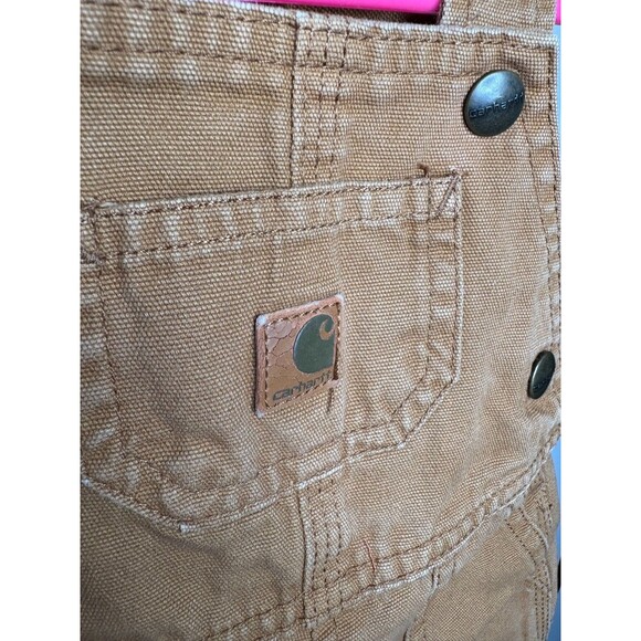 Carhartt Baby Infant Brown Tan Canvas Bib Overalls 6 Months Snap‎ Leg Unisex - Picture 2 of 8